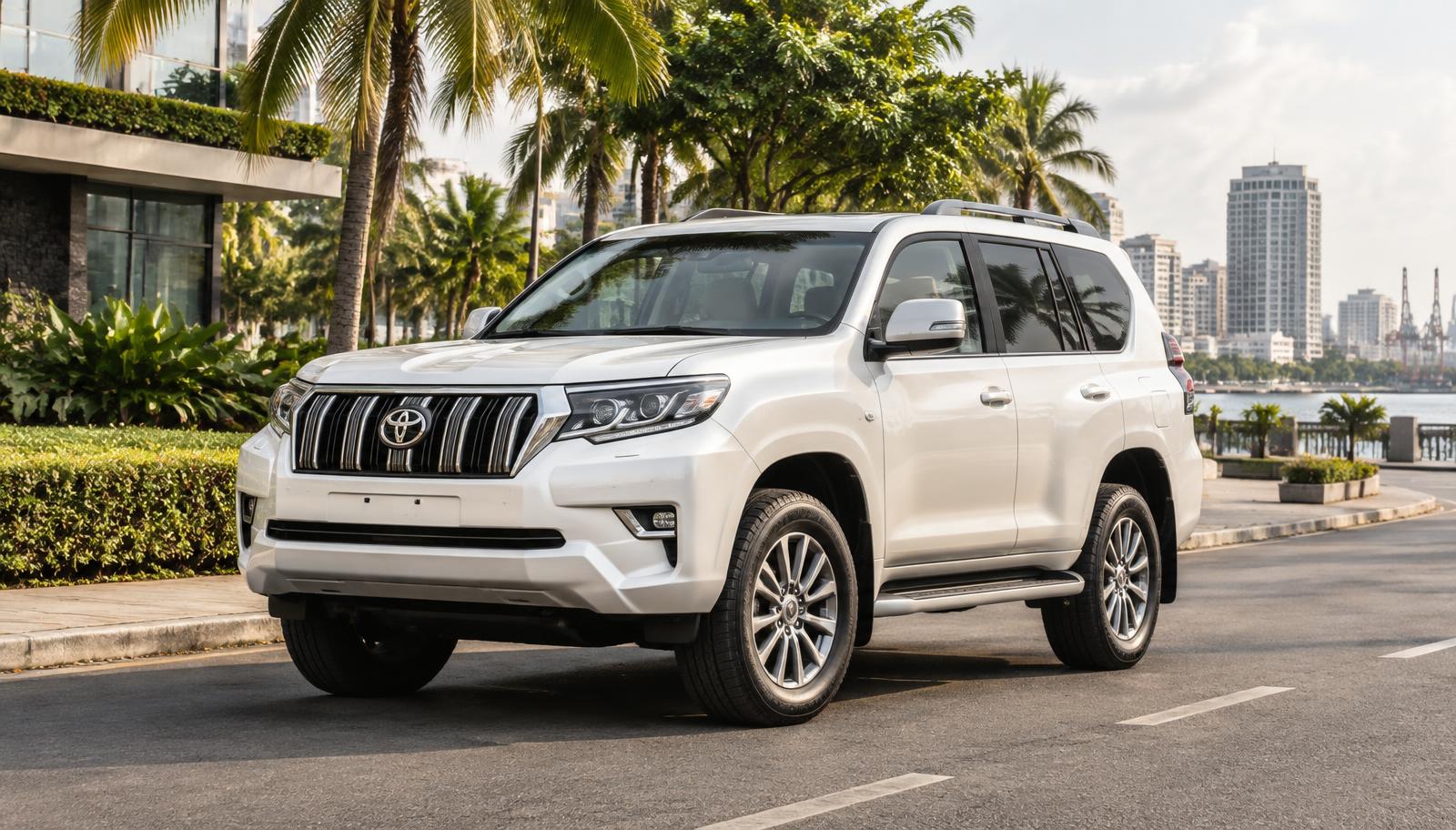 SUV blanc sur une avenue ensoleillée à Douala